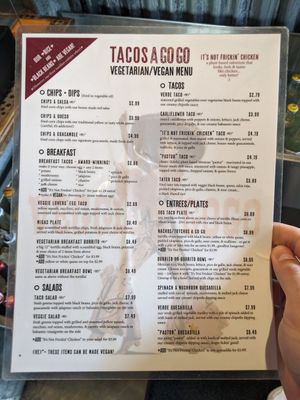 Vegan options are labeled (VE)* at Tacos a Go Go - Woodland Heights in Houston