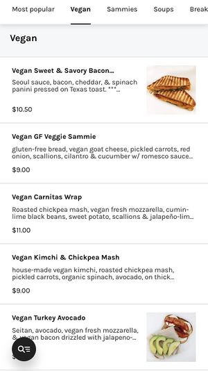 Vegan menu 1 at Wild Sage Coffee & Kitchen in Reading