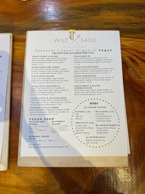 Vegan menu at Wild Sage Coffee & Kitchen in Reading