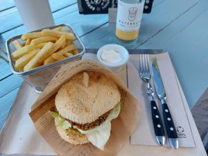 Chrischti burger (vegan version) with fries and vegan mayo at Burgerwolf in Niebuell