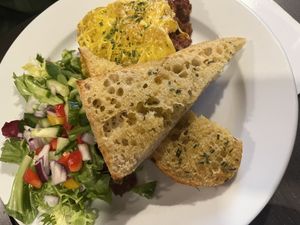 Lasagna and garlic bread  at The Queen Inn in Cwmbran