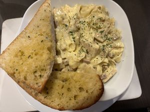 Pasta and garlic bread  at The Queen Inn in Cwmbran