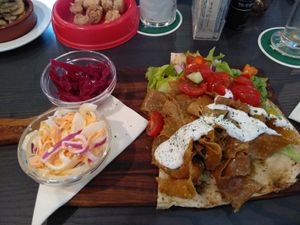 Kebab, garlic mushrooms at The Queen Inn in Cwmbran