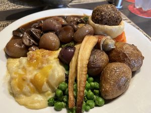 Mushroom bourguignon Xmas dinner  at The Queen Inn in Cwmbran
