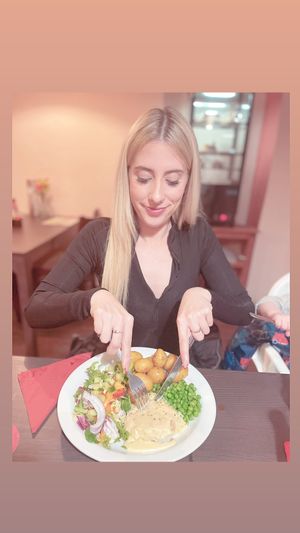 Vegan chicken breast with blue cheese sauce at The Queen Inn in Cwmbran