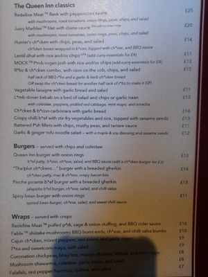 Menue at The Queen Inn in Cwmbran