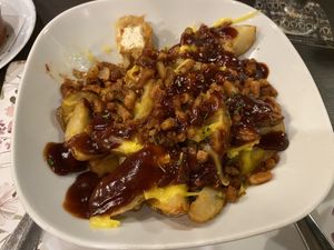 Dirty chips (bacon, cheese and bbq sauce)  at The Queen Inn in Cwmbran