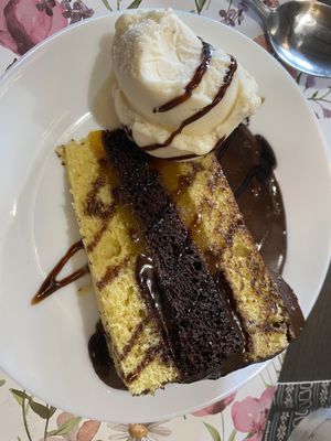 Jaffa orange chocolate fudge cake and ice-cream  at The Queen Inn in Cwmbran