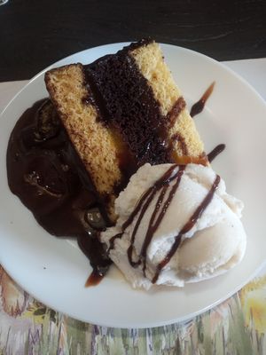 Jaffa orange chocolate fudge cake with ice cream. at The Queen Inn in Cwmbran