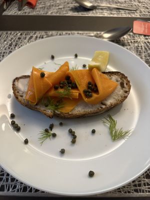 vegan smoked salmon on Alex Gooch bread   at The Queen Inn in Cwmbran