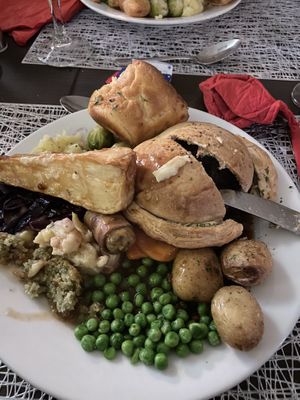 “Beef” wellington with all trimmings  at The Queen Inn in Cwmbran