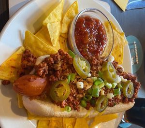 Loaded hot dog  at The Queen Inn in Cwmbran