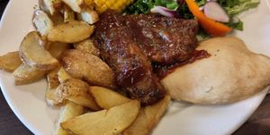 Chicken and Rib combo (with a side order of peppercorn sauce) at The Queen Inn in Cwmbran