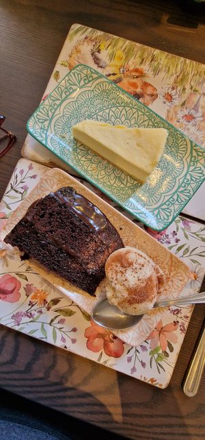 Fudge cake and cheesecake at The Queen Inn in Cwmbran