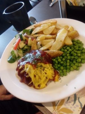 Hunters Chicken with Chips, Peas and Salad  at The Queen Inn in Cwmbran
