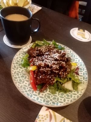 Crispy Chilli Beef with Salad  at The Queen Inn in Cwmbran