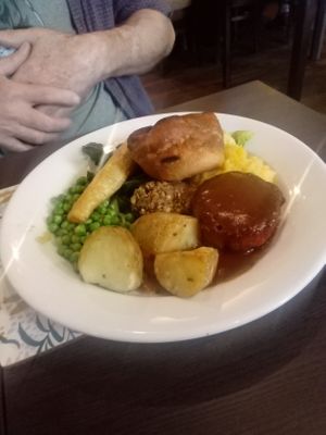 Juicy Marbles Roast Dinner with the Trimmings  at The Queen Inn in Cwmbran