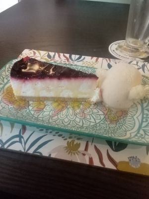 Lemon and Berry Cheesecake with Ice Cream  at The Queen Inn in Cwmbran