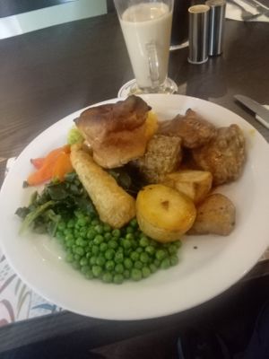 Rosemary and Thyme Roast Chicken Thighs Roast Dinner with the Trimmings  at The Queen Inn in Cwmbran