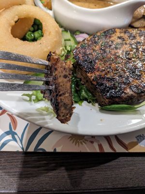 Mushroom Rib Eye Detail at The Queen Inn in Cwmbran