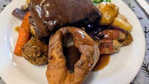 Tournedos Rossini with gravy at The Queen Inn in Cwmbran