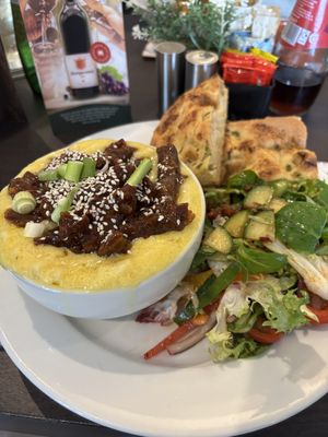Mac and cheese, crispy chilli beef and garlic pinsa bread   at The Queen Inn in Cwmbran