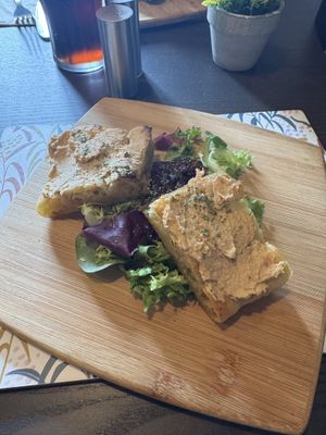 Mushroom pate on garlic croutons with chutneyy  at The Queen Inn in Cwmbran