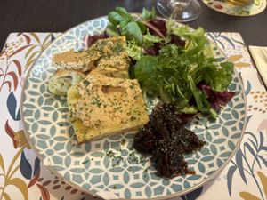 Mushroom pate on pinsa bread   at The Queen Inn in Cwmbran