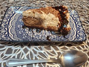 Tiramisu Cheesecake. A stand-out dessert of the year. Powerful coffee hit, creamy cheesecake, a must-have for coffee lovers. at The Queen Inn in Cwmbran
