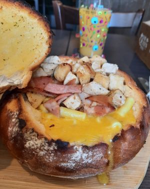 Content of the stuffed sourdough at The Queen Inn in Cwmbran