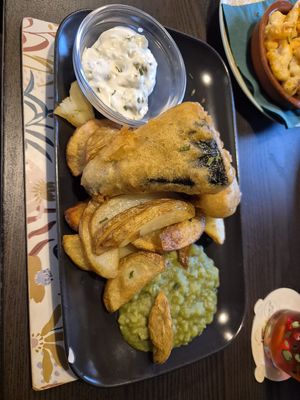 "Fish and chips" at The Queen Inn in Cwmbran