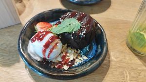Vegan lava cake at Enoki in Gdynia