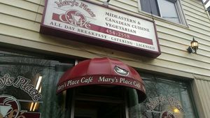 outside at Mary's Place Cafe in Halifax