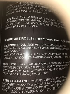 Menu at Fresh and Hash in Sibenik