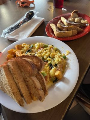 Vegan scramble and vegan French toast.  at Honest John's in Detroit