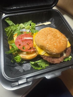 Pickle spear non existent! Burger holder pick thing just thrown in there UNACCEPTABLE  at Honest John's in Detroit