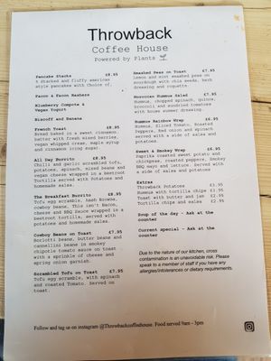 Menu at Throwback Coffee House in Wakefield