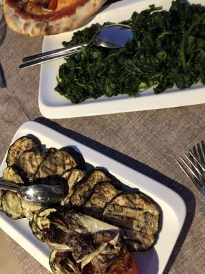 Spinach + grilled veggies at L'M Ristopizza in San Pantaleo