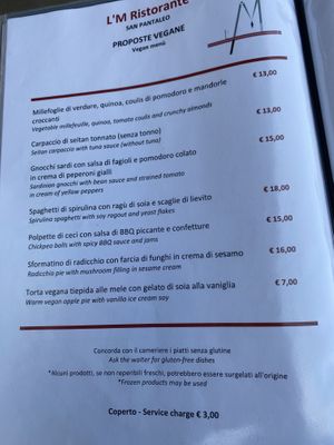 Menú (August 2024)  at L'M Ristopizza in San Pantaleo