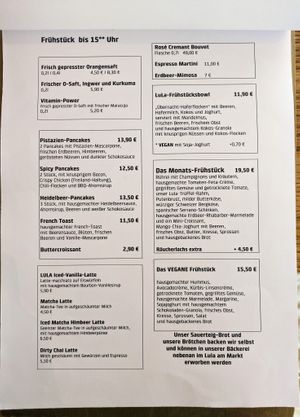 Menu page at Lula at Lula in Berlin