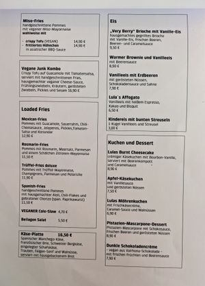 Menu page at Lula at Lula in Berlin