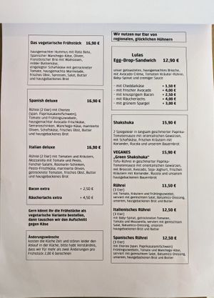 Menu page at Lulab at Lula in Berlin
