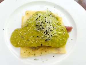 Chard, zucchini & shiitake lasagna   at Es Ginebro in Mallorca