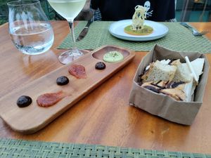 Dips and bread at San Lucas Treetop Dining Experience in Monteverde