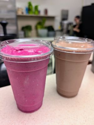 Dragon fruit smoothie and a date shake at The Vitamin Barn in Malibu