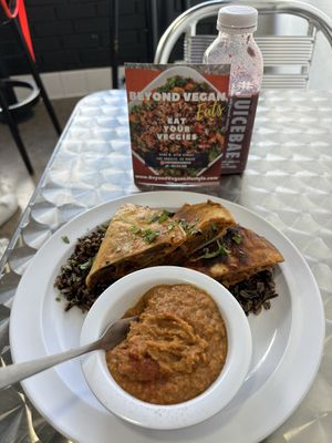 The quesadilla plate and a mixed berry smoothie…everything was DELICIOUS !  at Beyond Vegan Eats in Los Angeles