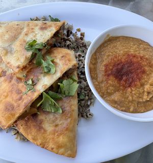 Vegan quesadilla with walnut based cheese   at Beyond Vegan Eats in Los Angeles