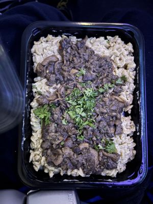 cashew alfredo pasta with oyster mushrooms!!  at Beyond Vegan Eats in Los Angeles