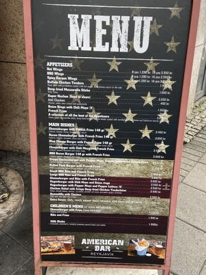 Menu at American Bar in Reykjavik