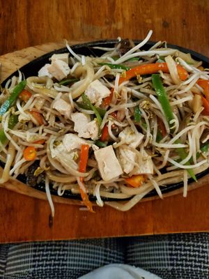 Yakiudon with tofu instead of chicken. I took this after I had started eating, so it isn't as put together as when they brought it out. at Katana Comida Japonesa in Lima